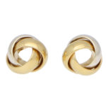 Woven Knot Stud Earrings in White and Yellow Gold