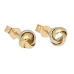 Woven Knot Stud Earrings in White and Yellow Gold