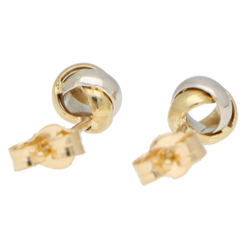 Woven Knot Stud Earrings in White and Yellow Gold