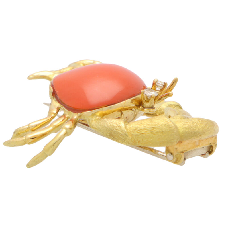 Vintage Tiffany & Co. Coral and Diamond Crab Brooch Pin