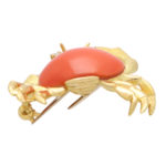 Vintage Tiffany & Co. Coral and Diamond Crab Brooch Pin