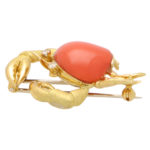 Vintage Tiffany & Co. Coral and Diamond Crab Brooch Pin