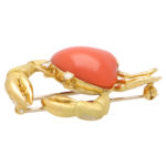 Vintage Tiffany & Co. Coral and Diamond Crab Brooch Pin