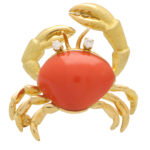 Vintage Tiffany & Co. Coral and Diamond Crab Brooch Pin