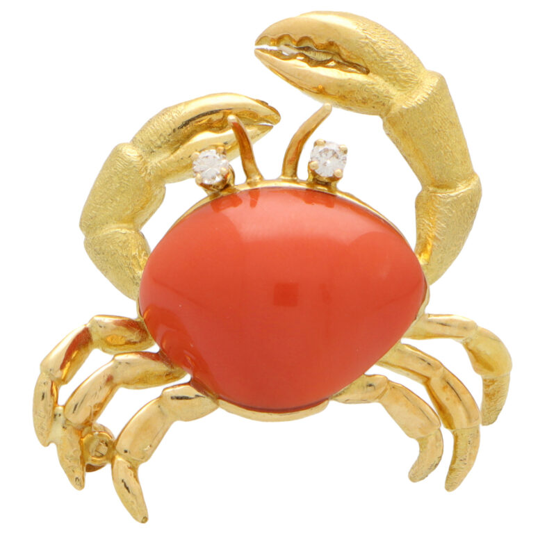 Vintage Tiffany & Co. Coral and Diamond Crab Brooch Pin