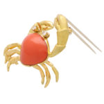 Vintage Tiffany & Co. Coral and Diamond Crab Brooch Pin