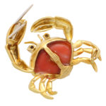 Vintage Tiffany & Co. Coral and Diamond Crab Brooch Pin