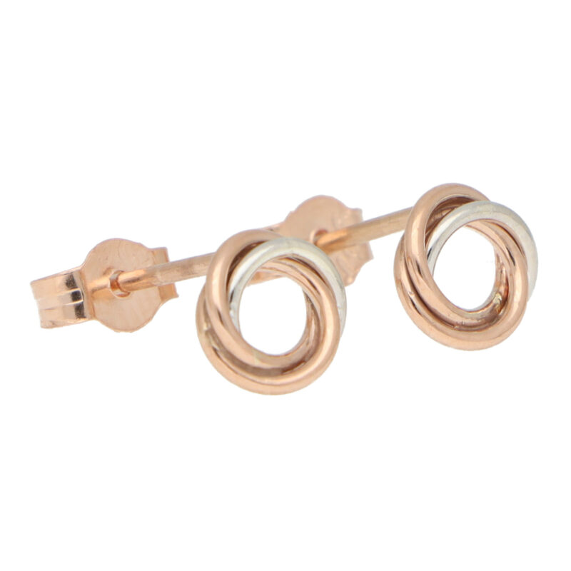 Woven Knot Stud Earrings in Rose and White Gold