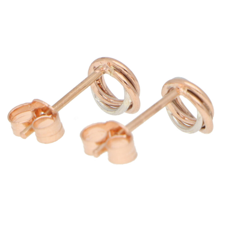 Woven Knot Stud Earrings in Rose and White Gold