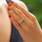 Emerald and Diamond Half Eternity Band Ring