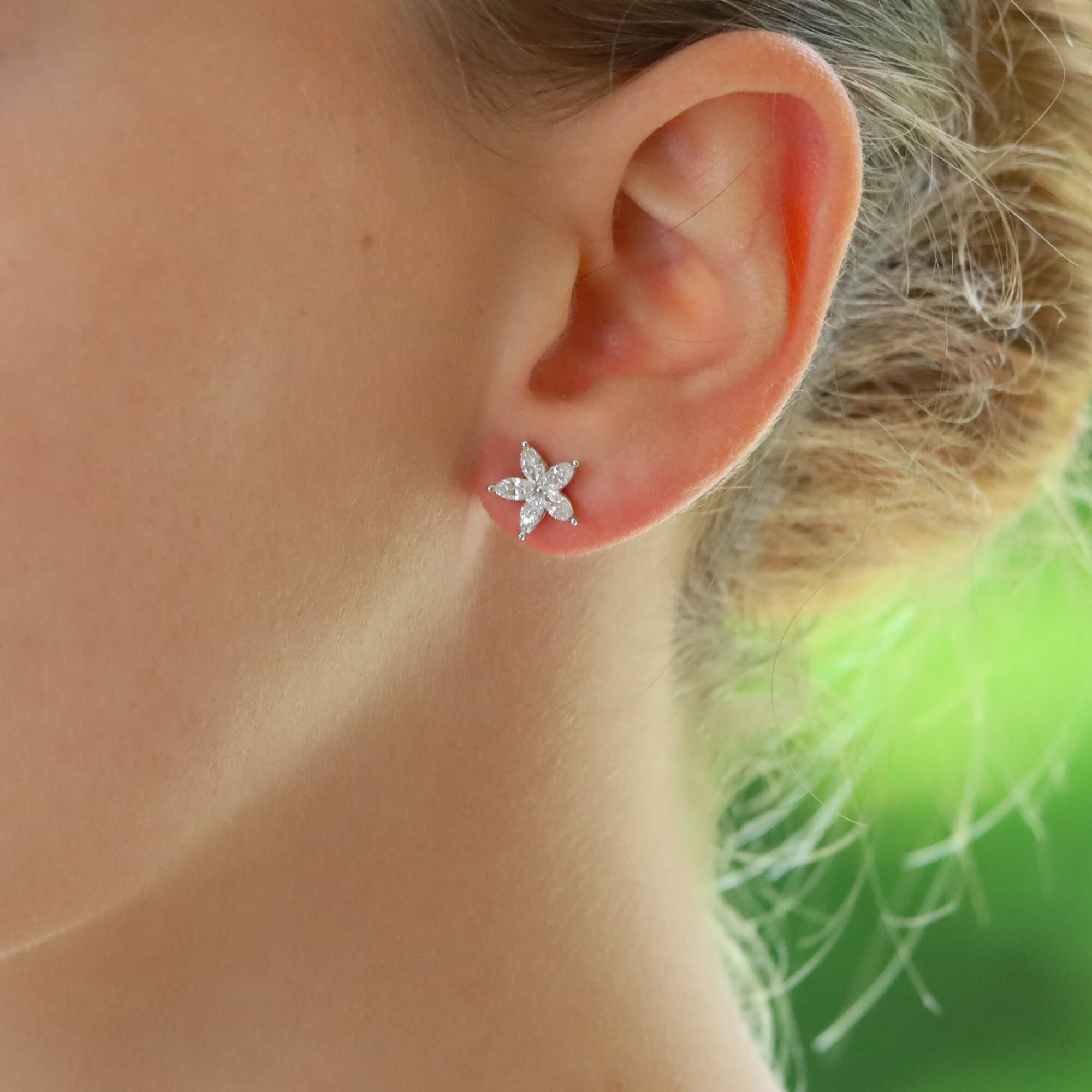 Diamond floral stud earrings sale
