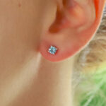 Round Cut 0.46ct Blue Aquamarine Stud Earrings