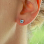 Round Cut 0.89ct Blue Aquamarine Stud Earrings