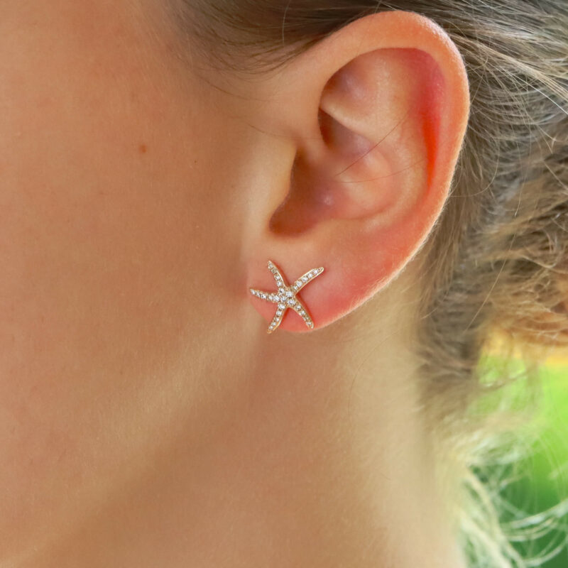 Large Diamond Starfish Stud Earrings in Rose Gold