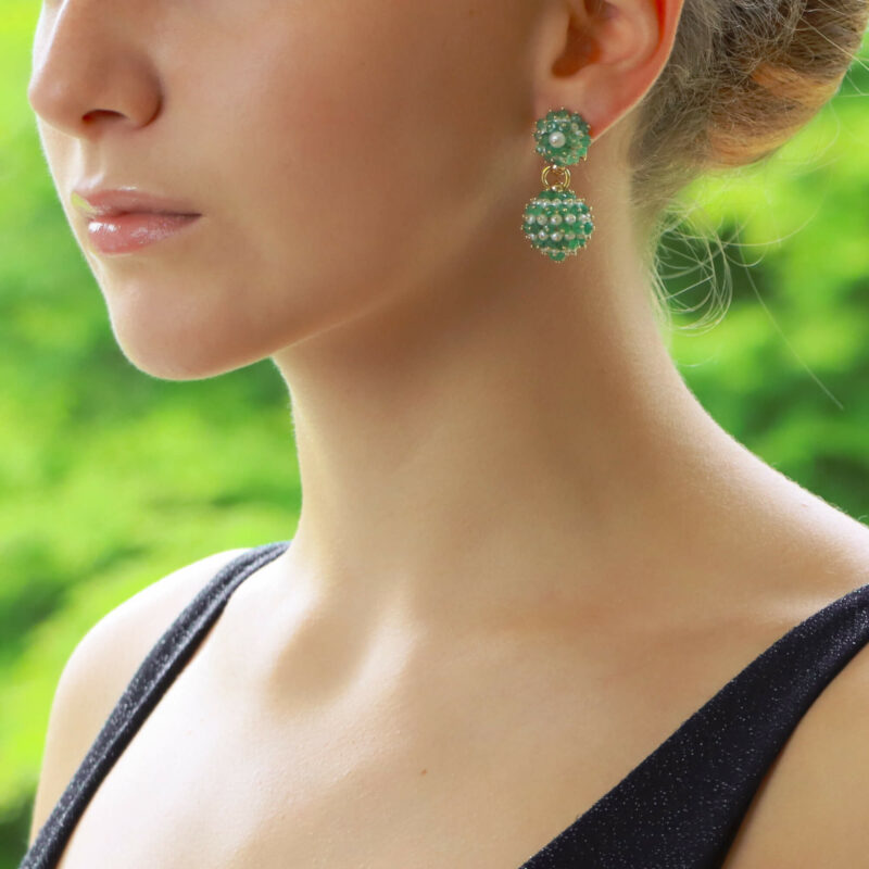 Vintage Emerald and Pearl Drop Earrings