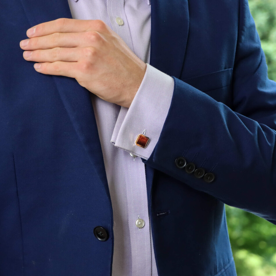 Vintage Cartier Santos Tiger's Eye Swivel Back Cufflinks