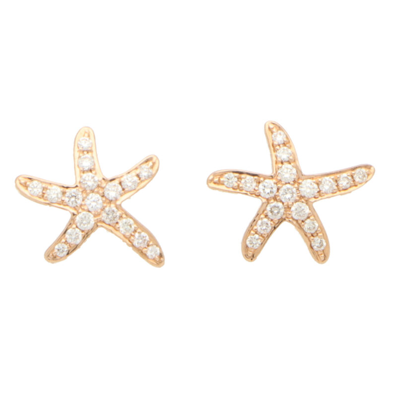 Small Diamond Starfish Stud Earrings in Rose Gold
