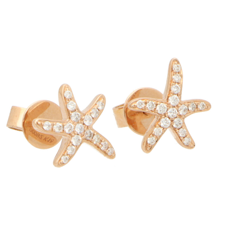 Small Diamond Starfish Stud Earrings in Rose Gold