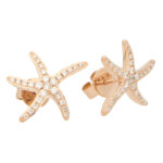 Large Diamond Starfish Stud Earrings in Rose Gold