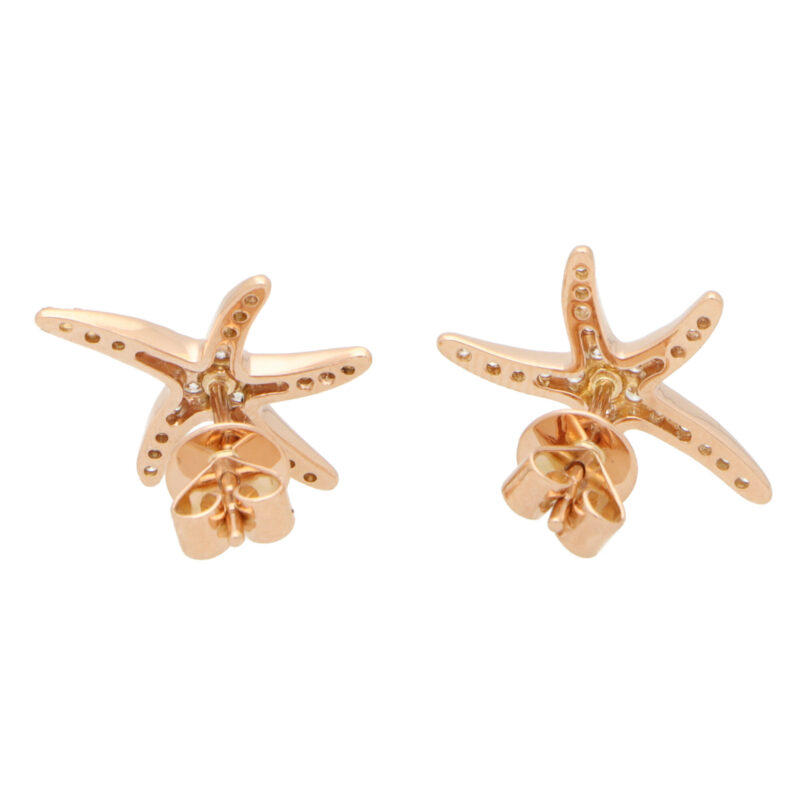 Large Diamond Starfish Stud Earrings in Rose Gold