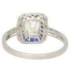 Art Deco Style Emerald Cut Diamond and Sapphire Target Ring