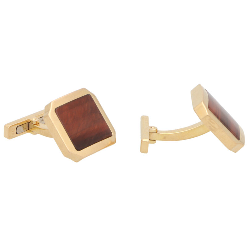 Vintage Cartier Santos Tiger's Eye Swivel Back Cufflinks