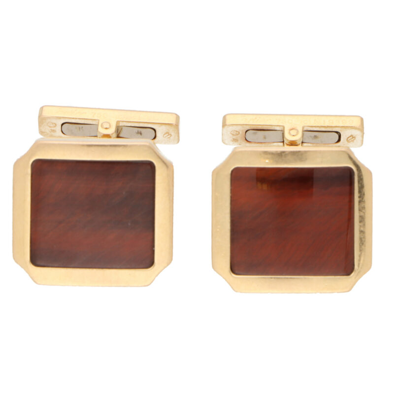 Vintage Cartier Santos Tiger's Eye Swivel Back Cufflinks