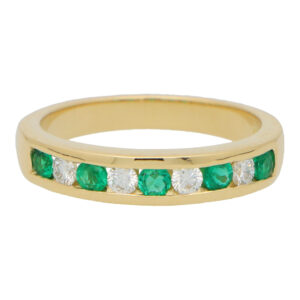 Emerald and Diamond Half Eternity Band Ring