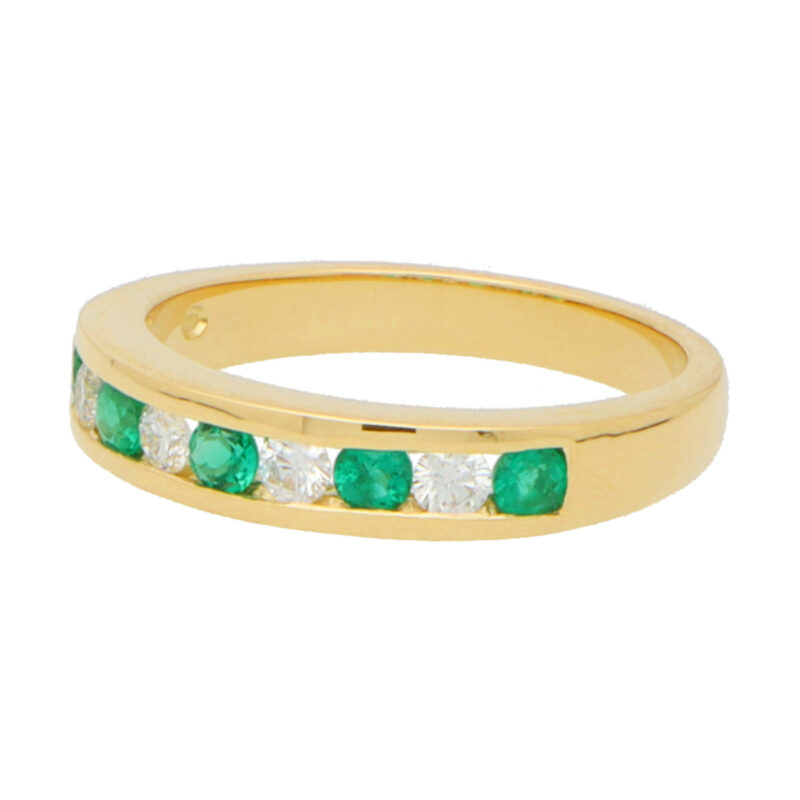 Emerald and Diamond Half Eternity Band Ring