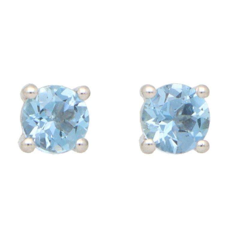 Round Cut 0.46ct Blue Aquamarine Stud Earrings