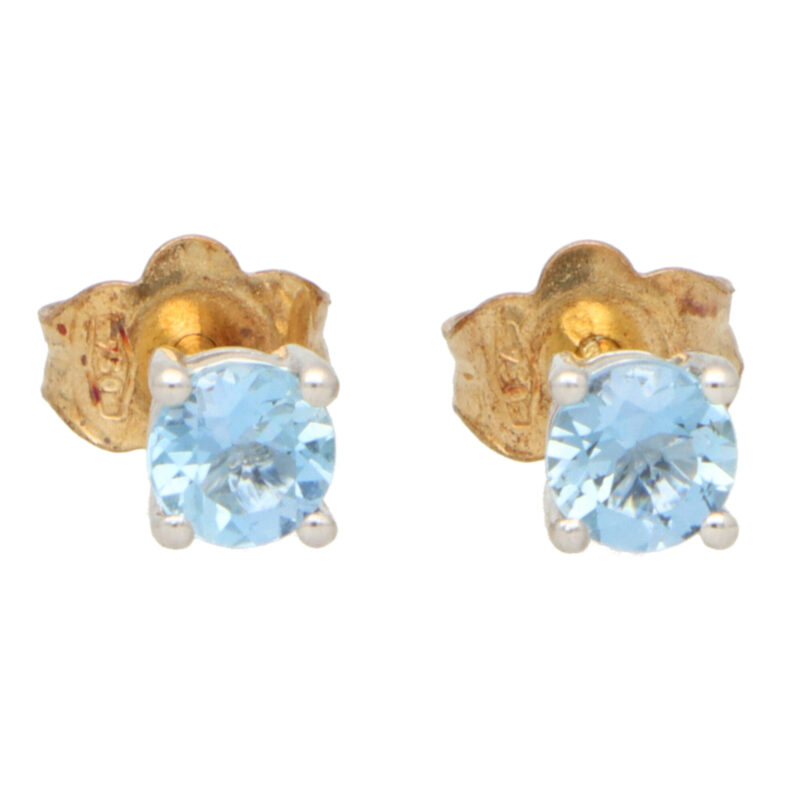 Round Cut 0.46ct Blue Aquamarine Stud Earrings