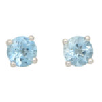 Round Cut 0.89ct Blue Aquamarine Stud Earrings