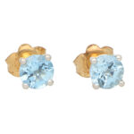 Round Cut 0.89ct Blue Aquamarine Stud Earrings