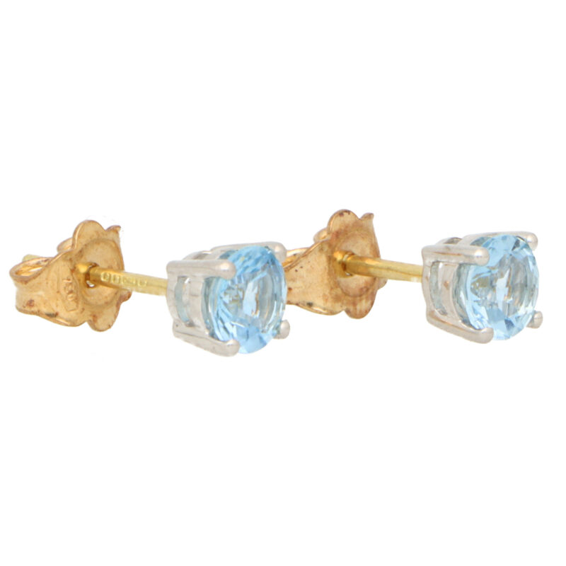 Round Cut 0.89ct Blue Aquamarine Stud Earrings