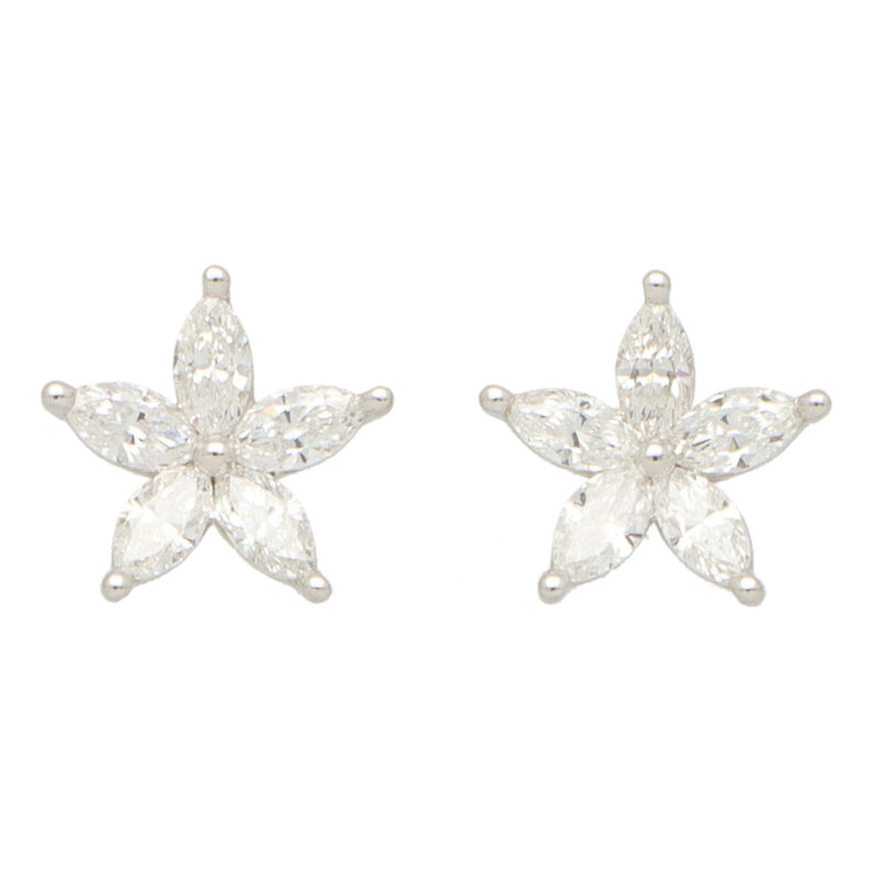 Marquise Cut Diamond Floral Stud Earrings