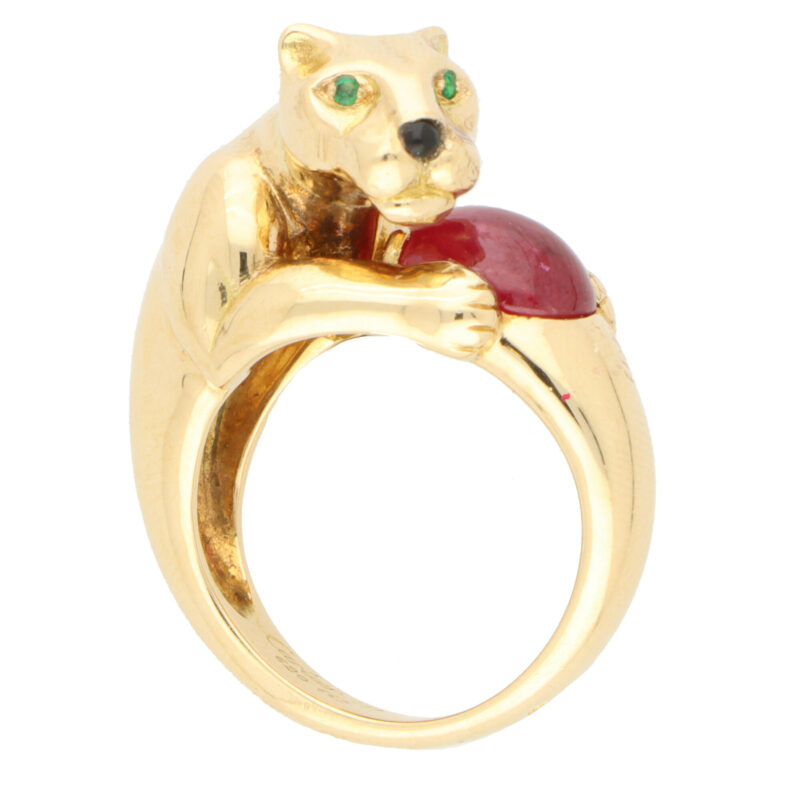 Vintage Panthère De Cartier Ruby and Emerald Panther Ring