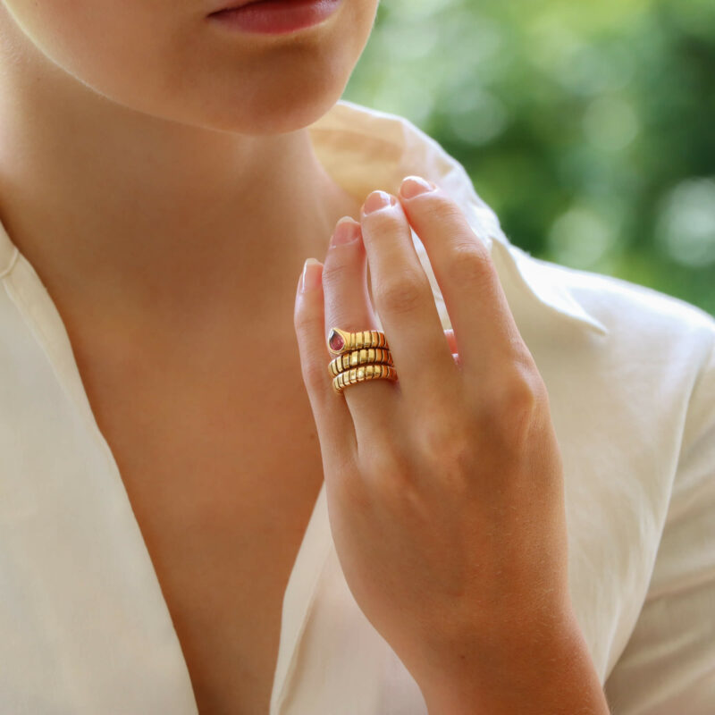 Vintage Bulgari Tourmaline Tubogas Serpenti Coiled Snake Ring