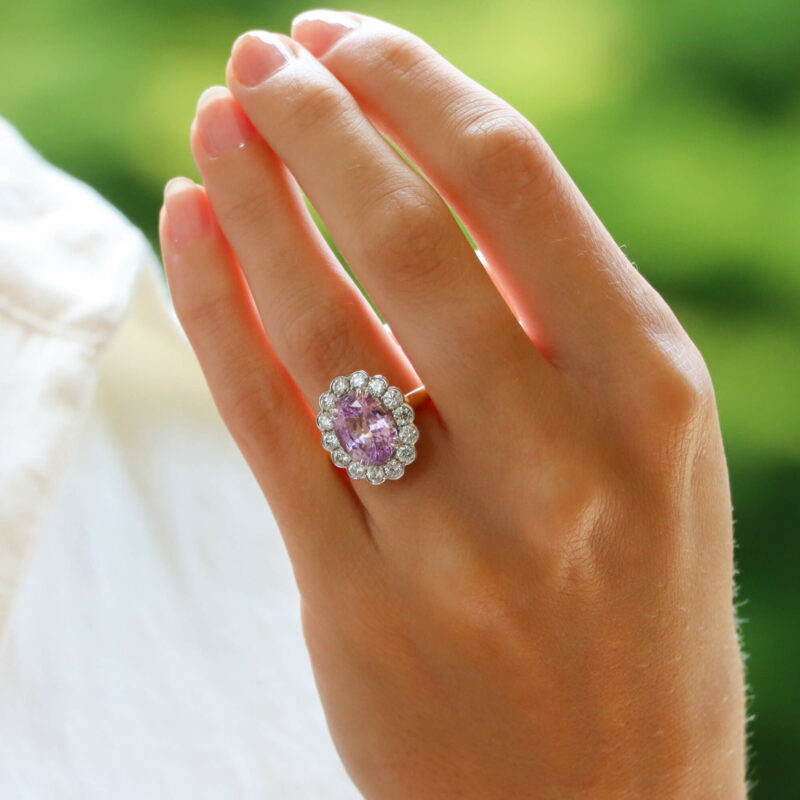 Certified Pastel Pink Sapphire and Diamond Cluster Ring