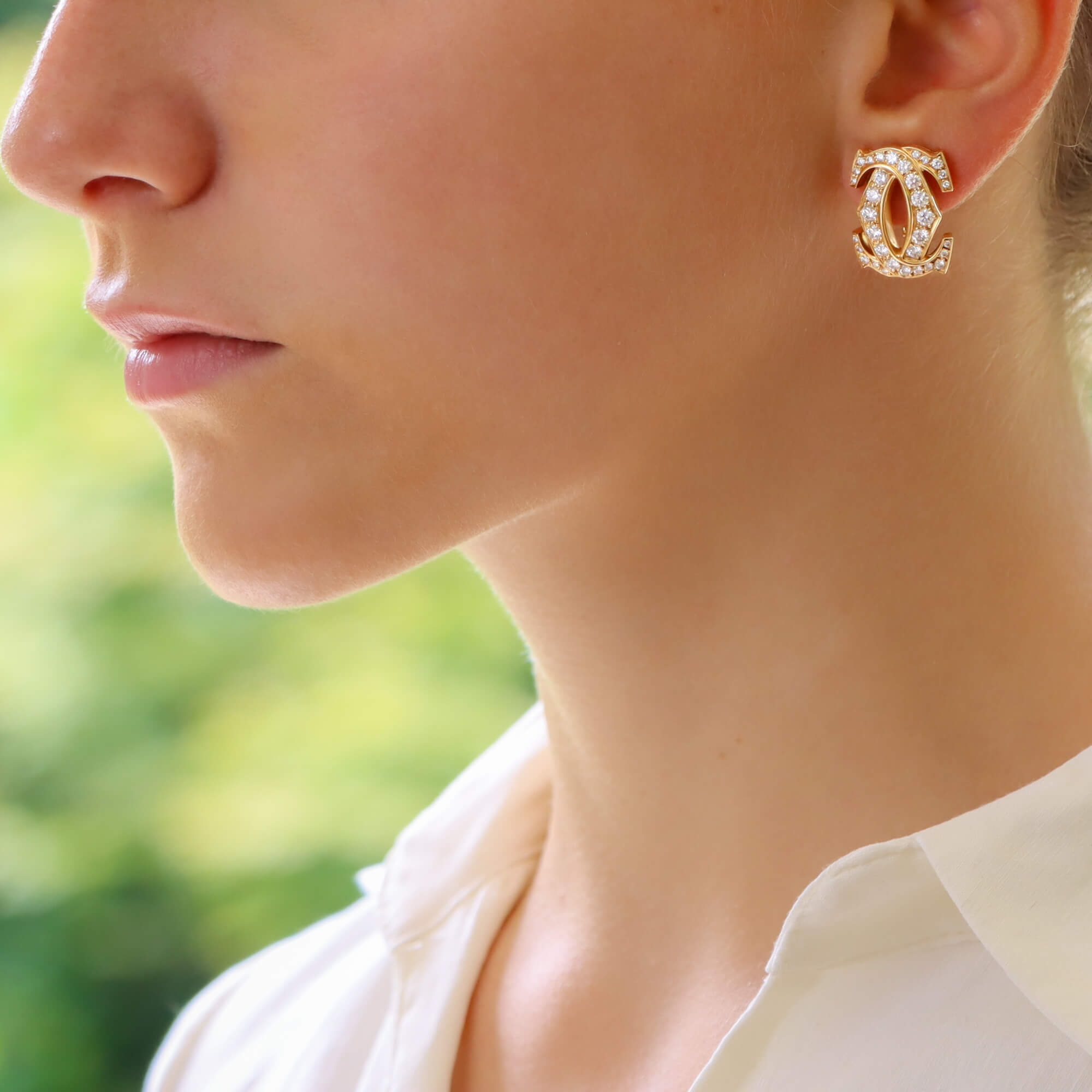 Vintage Cartier Double C Motif Diamond Earrings at Susannah Lovis Jewellers
