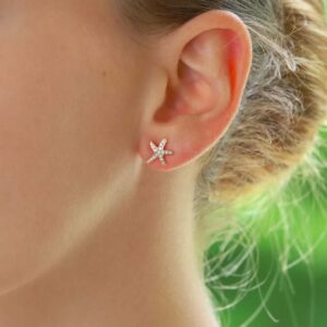 Small Diamond Starfish Stud Earrings in White Gold