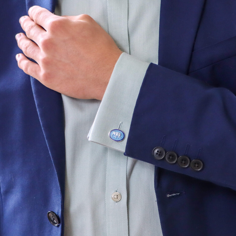 Navy and Light Blue Enamel Elephant Cufflinks