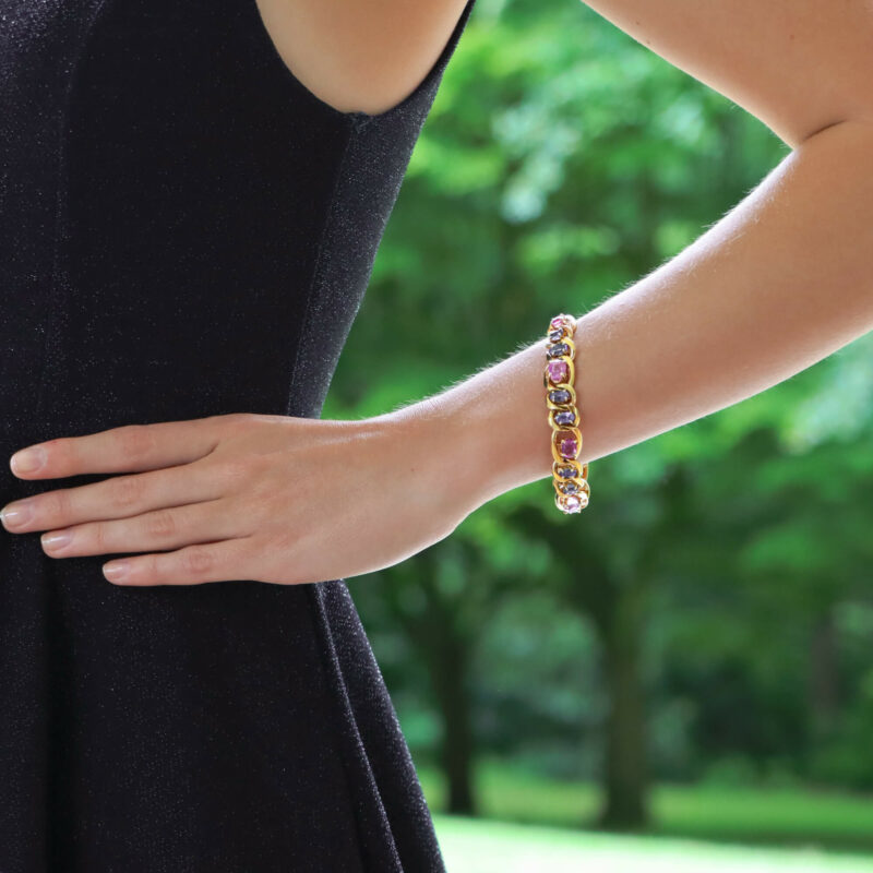 Vintage Pastel Pink and Blue Sapphire Link Bracelet