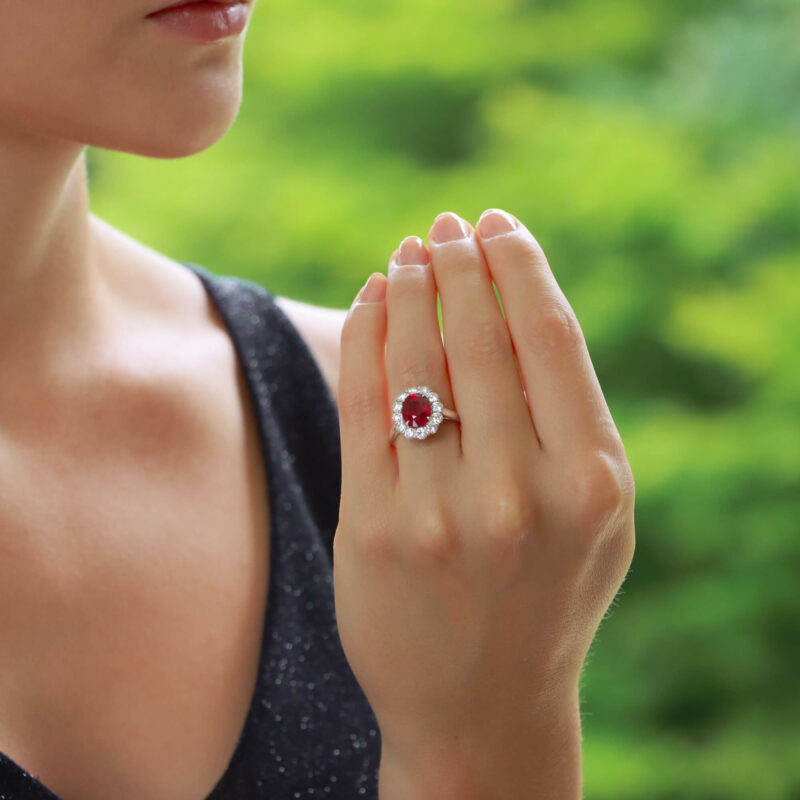 Ruby and Diamond Cluster Ring