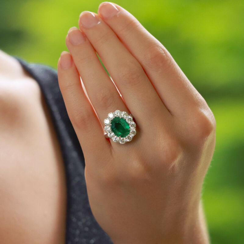 Emerald and Diamond Cluster Ring