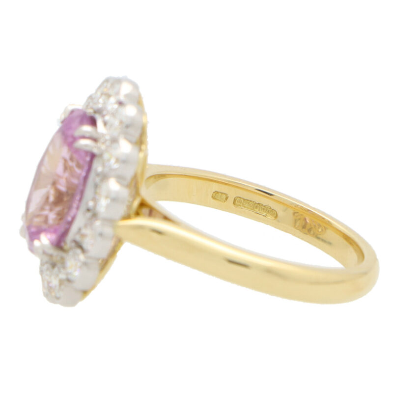 Certified Pastel Pink Sapphire and Diamond Cluster Ring