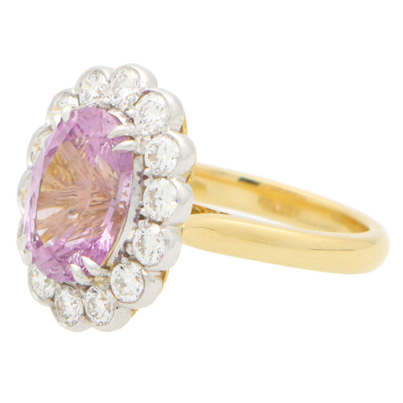 Certified Pastel Pink Sapphire and Diamond Cluster Ring