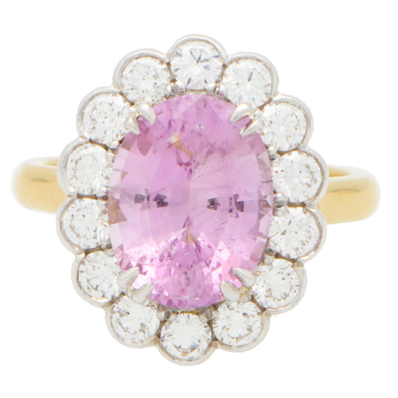 Certified Pastel Pink Sapphire and Diamond Cluster Ring