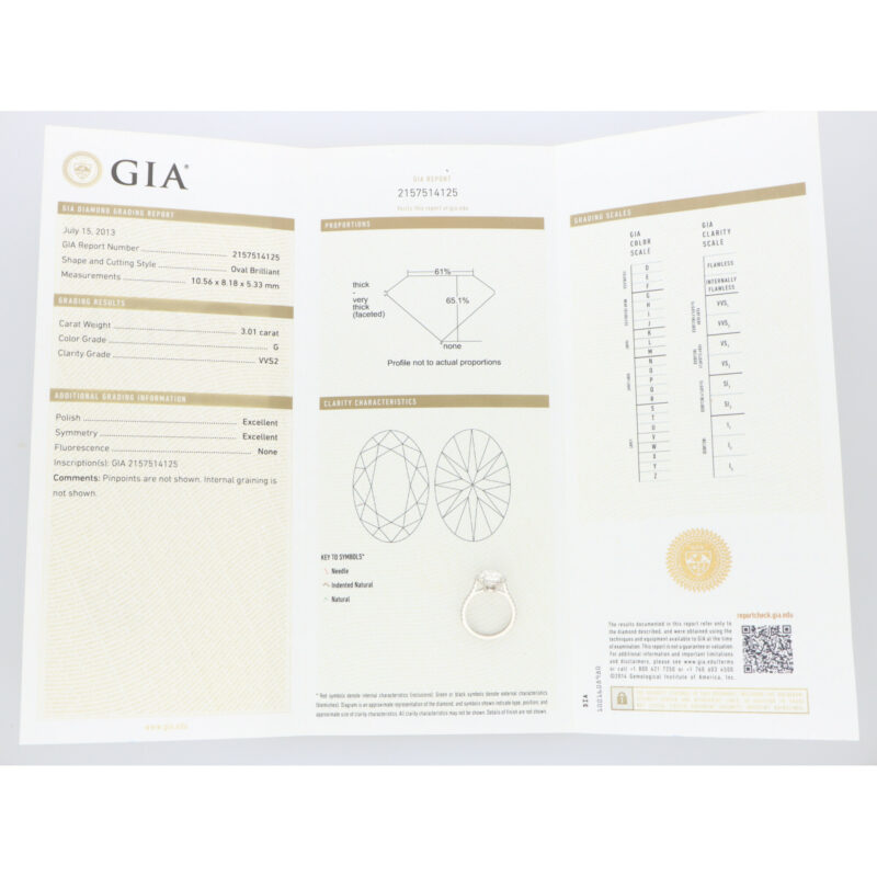 GIA Certified 3.01ct Oval Brilliant Cut Diamond Ring