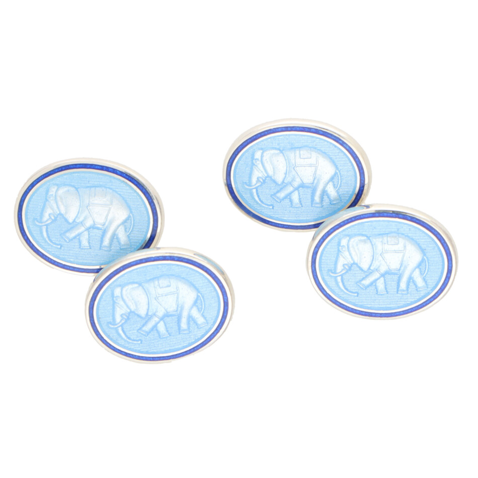 Navy and Light Blue Enamel Elephant Cufflinks
