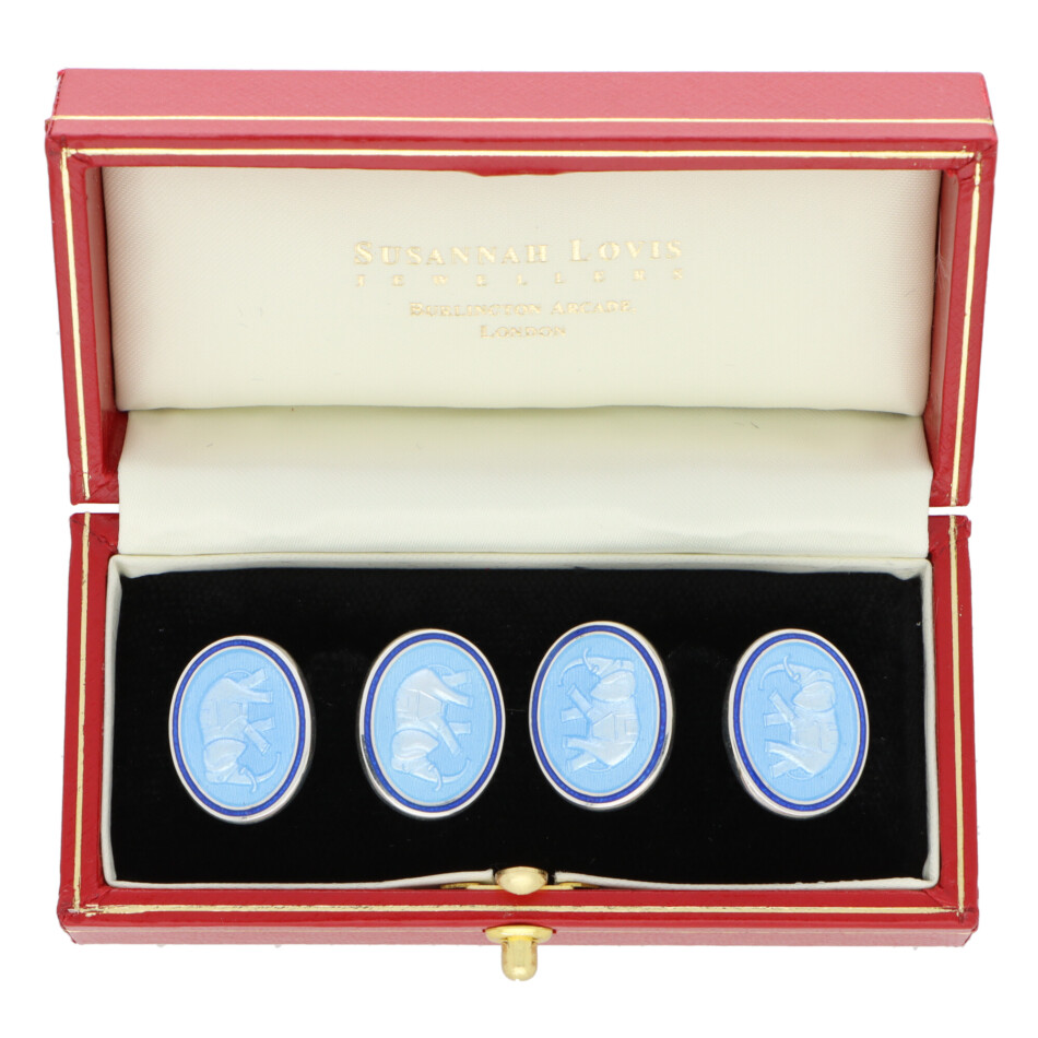 Navy and Light Blue Enamel Elephant Cufflinks